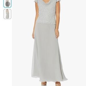 J Kara Beaded Cowl Neck Flutter Sleeve Long Gown